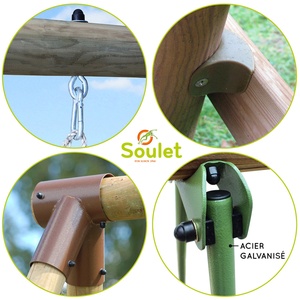 Soulet Camelia Kids Wooden Double Swing Set with Slide Image 5