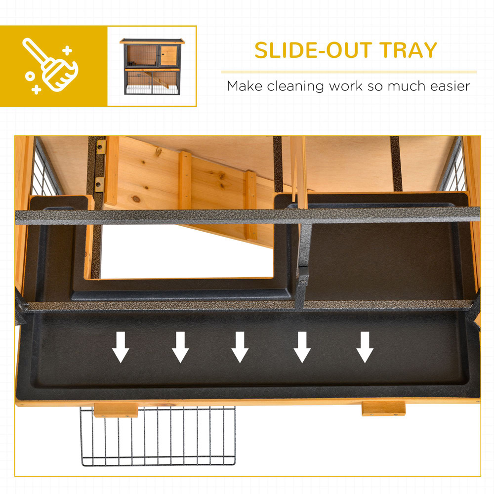 PawHut Wood Metal 2 Tier Elevated Rabbit Hutch with Openable Roof Image 3