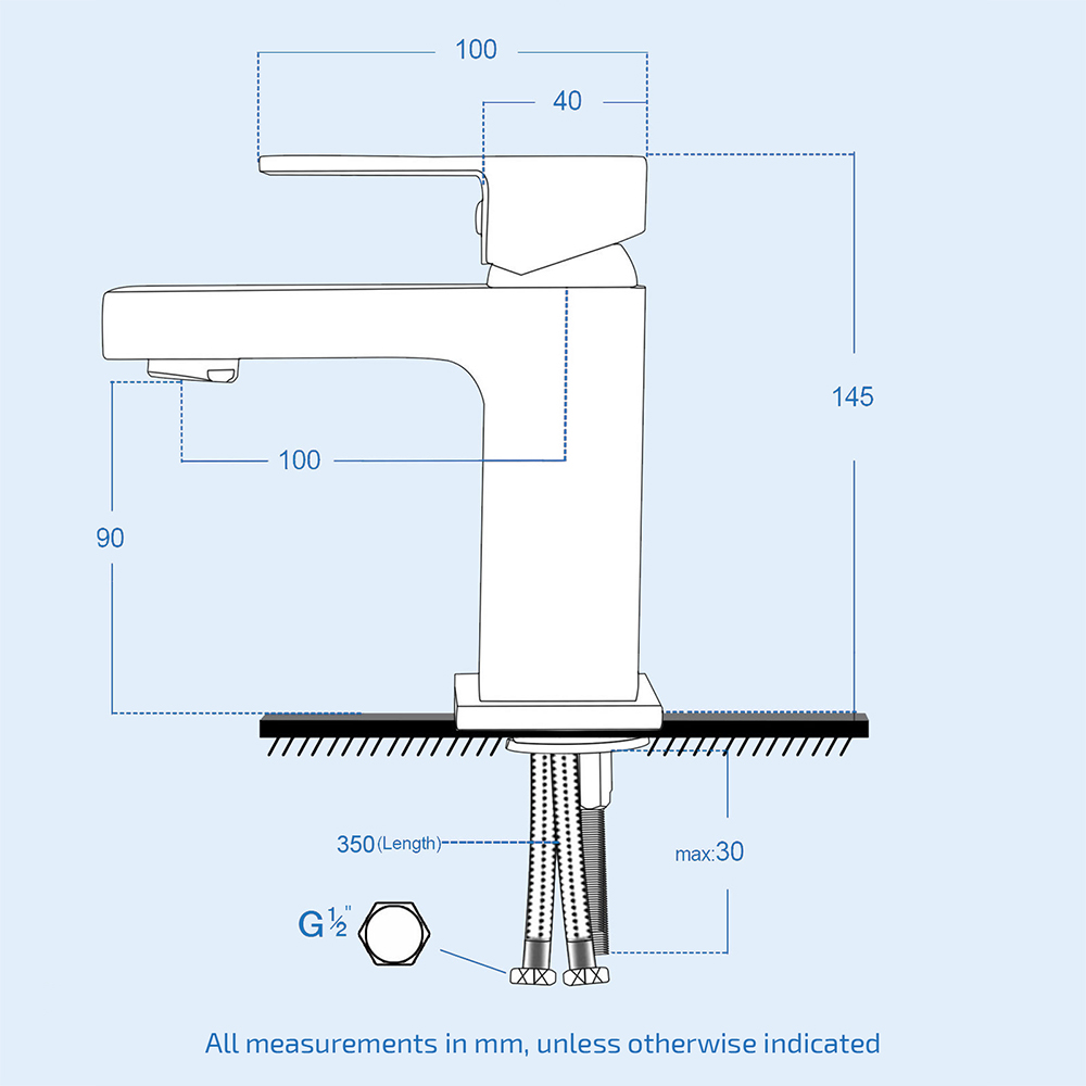 Nes Home Brayton Chrome Square Single Lever Basin Mono Mixer Tap with Waste Image 3