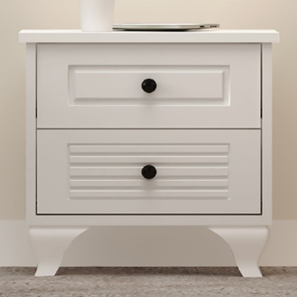 Evu Elise 2 Drawer White Bedside Table Image 1