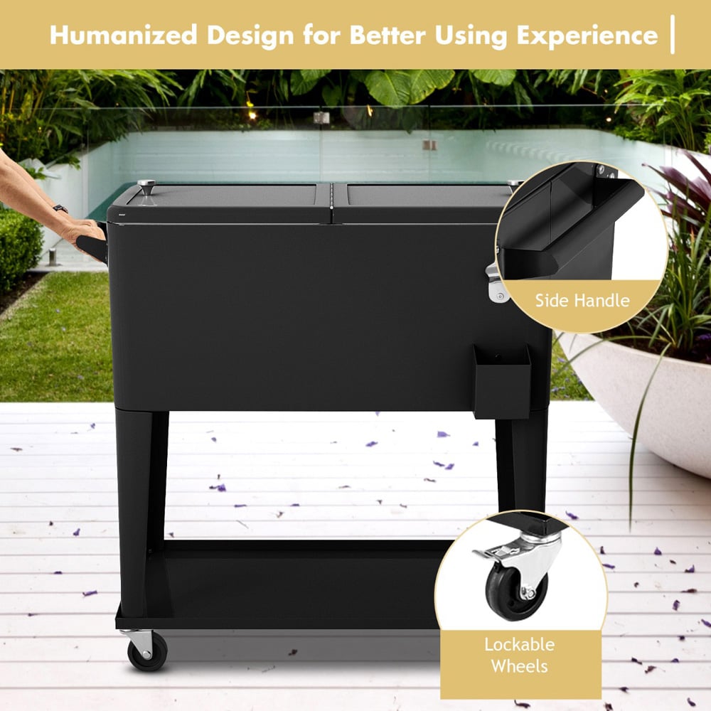 Costway Black Outdoor Ice Chest Cooler Trolley 76L Image 6