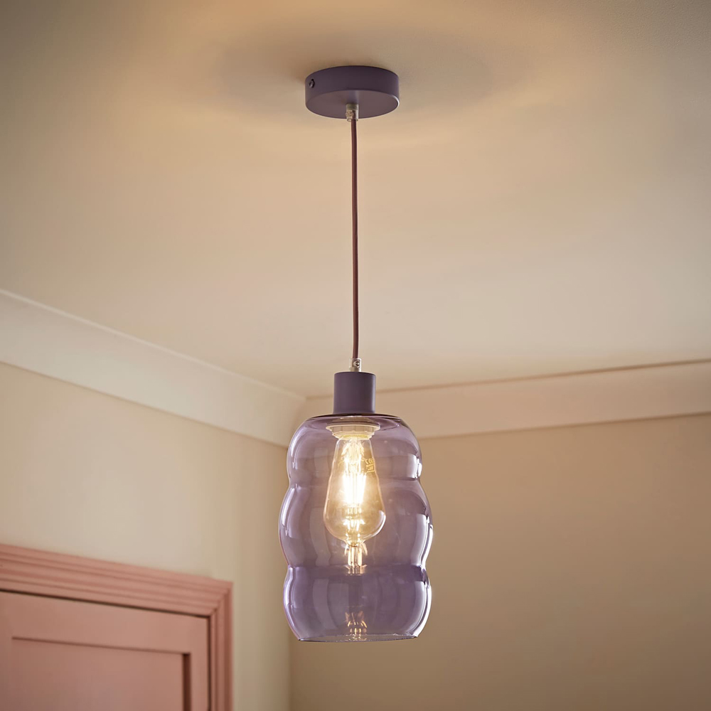 ValueLights Lolly Curvy Shade Lilac Glass Bubble Pendant Ceiling Light with Bulb Image 6