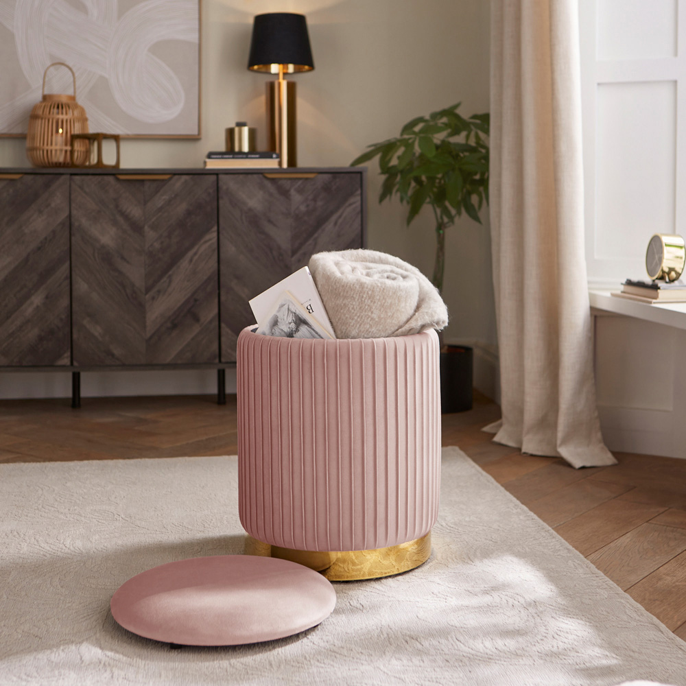 GFW Esme Blush Pink Pleated Storage Stool Image 6