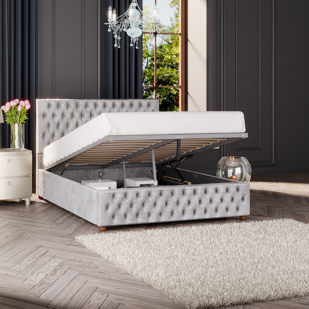 Laurence Llewelyn-Bowen Seren Small Double Silver Mirazzi Velvet Ottoman Bed Image 2