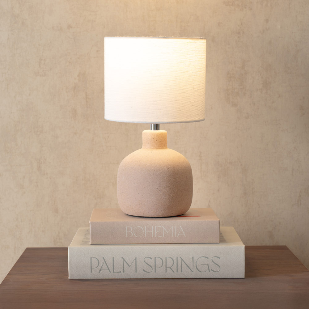 ValueLights Chelsea Natural Linen Shade Sandblast Natural Ceramic LED Table Lamp Image 2