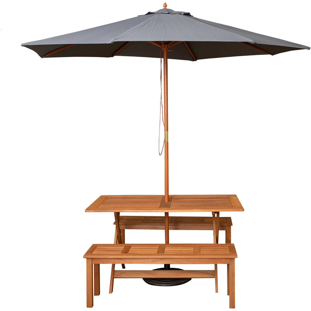 Samuel Alexander 4 Seater Wooden Rectangular Dining Bench Set with Grey Parasol and Base Image 2
