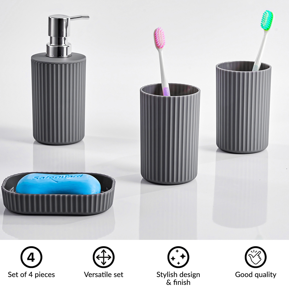 Innoteck Essentials 4 Piece Matt Grey Dish Dispenser and Tumbler Bathroom Accessory Set Image 6