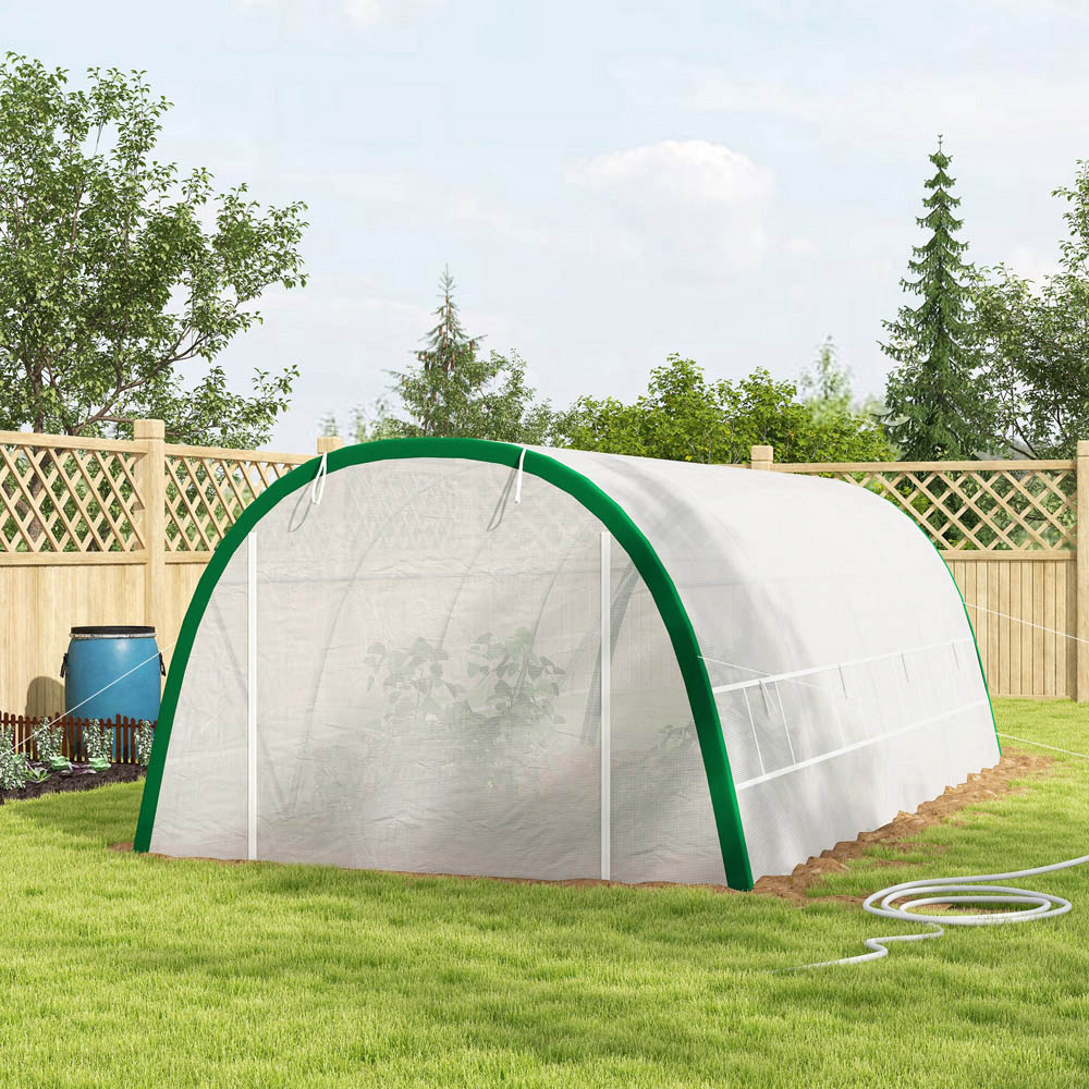 Outsunny White Large Polytunnel 6.5 x 19.4ft Walk-in Greenhouse with PE Cover Image 3