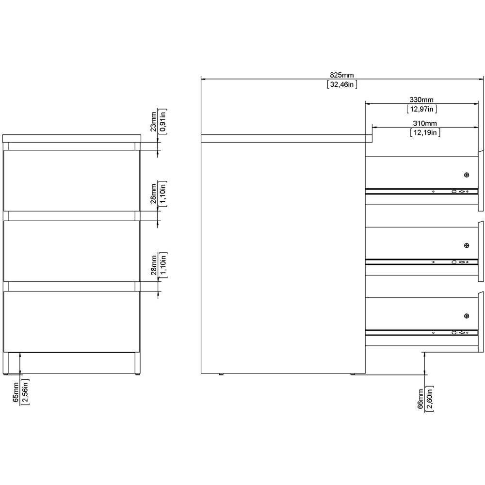 Florence 3 Drawer Matt Black Bedside Table Image 9