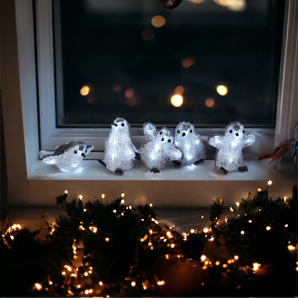 St Helens LED Acrylic Penguins Christmas Decoration 5 Pack Image 1