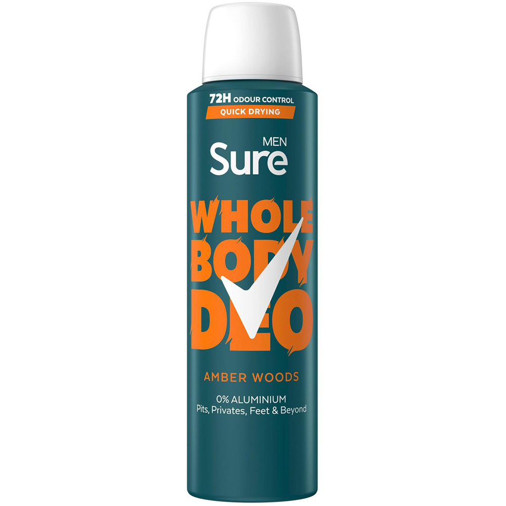 Sure Men Whole Body Amber Woods 72H Odour Protection Deodorant Spray 150ml 6 Pack Image 2