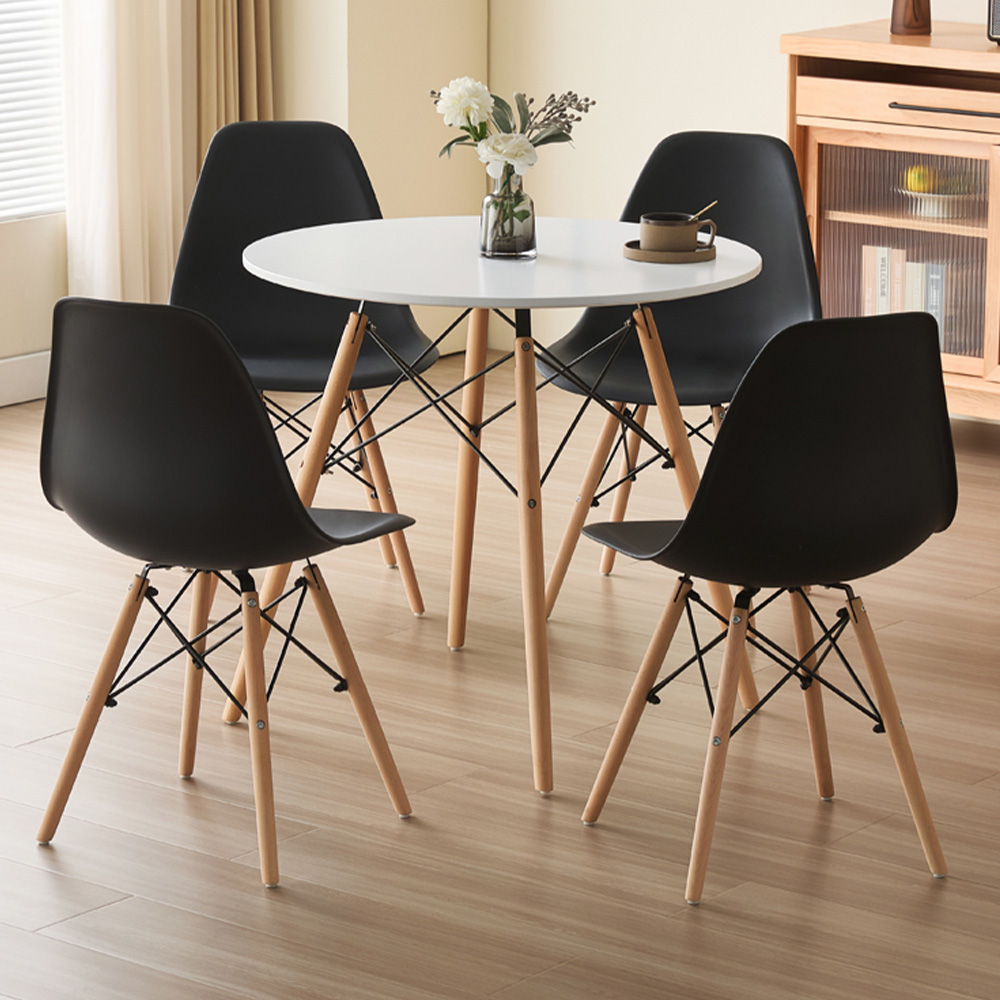 Comfy Living 4 Seater Round Dining Set White and Black Image 1