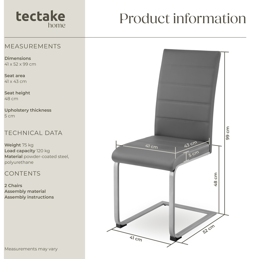 tectake Set of 2 Grey Cantilever High Backrest Dining Chair Image 9