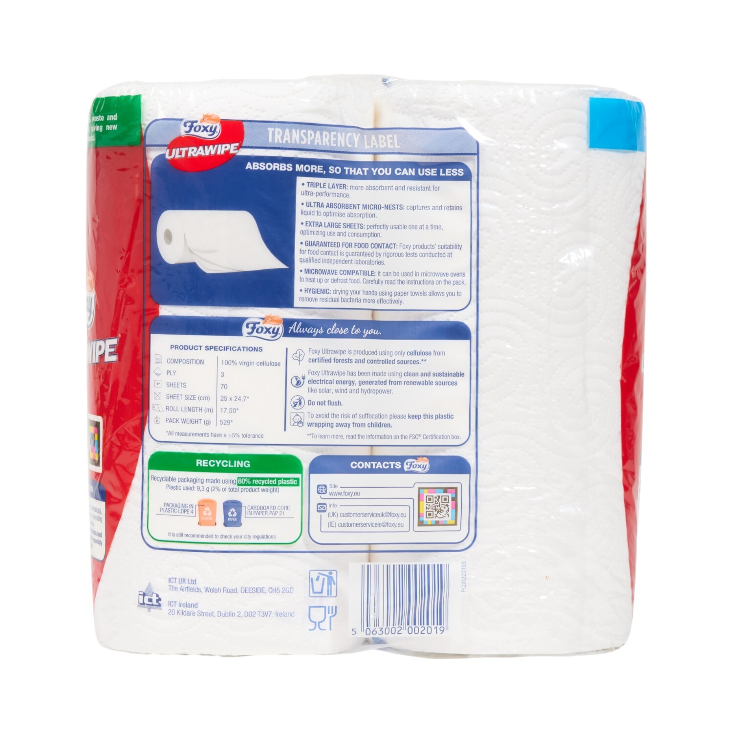 Pack of 2 Foxy Ultrawipe 3 Ply Kitchen Towels Image 3
