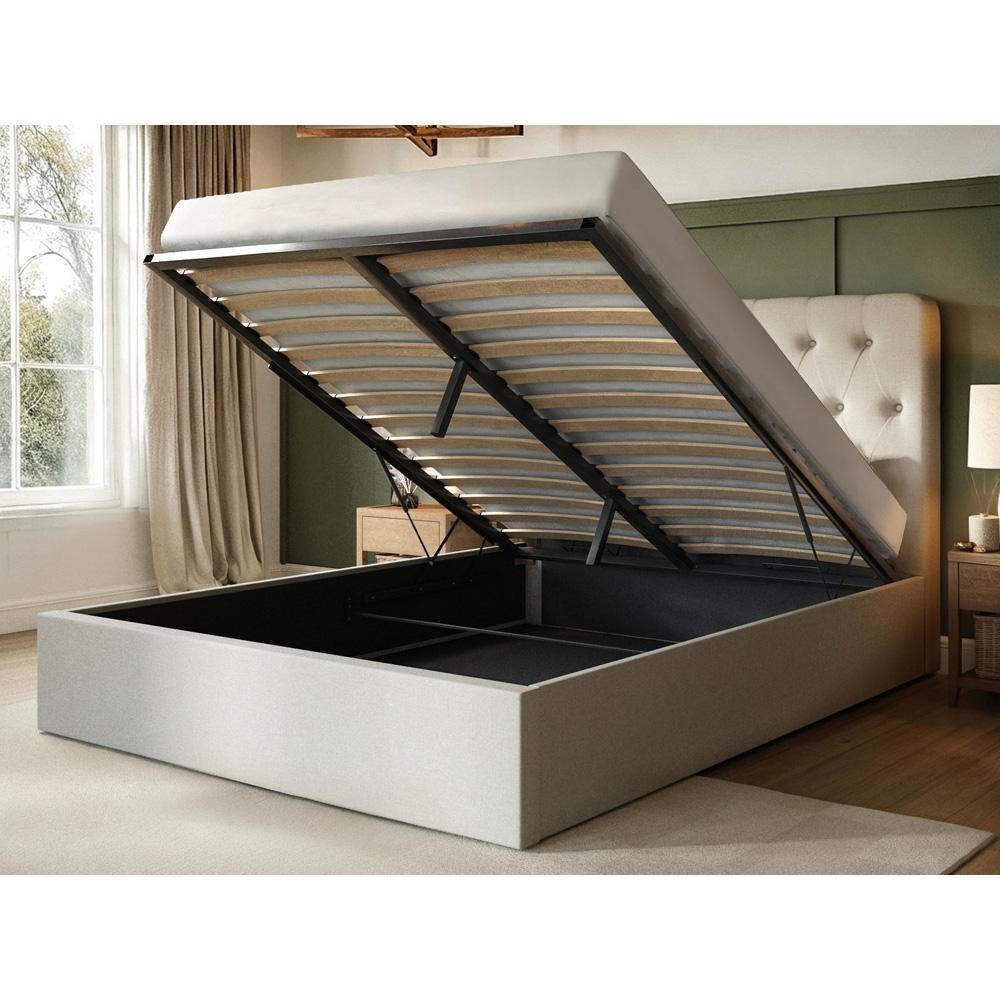 Flair Marley Double Beige Woven Fabric Ottoman Bed with Buttoned Headboard Image 6