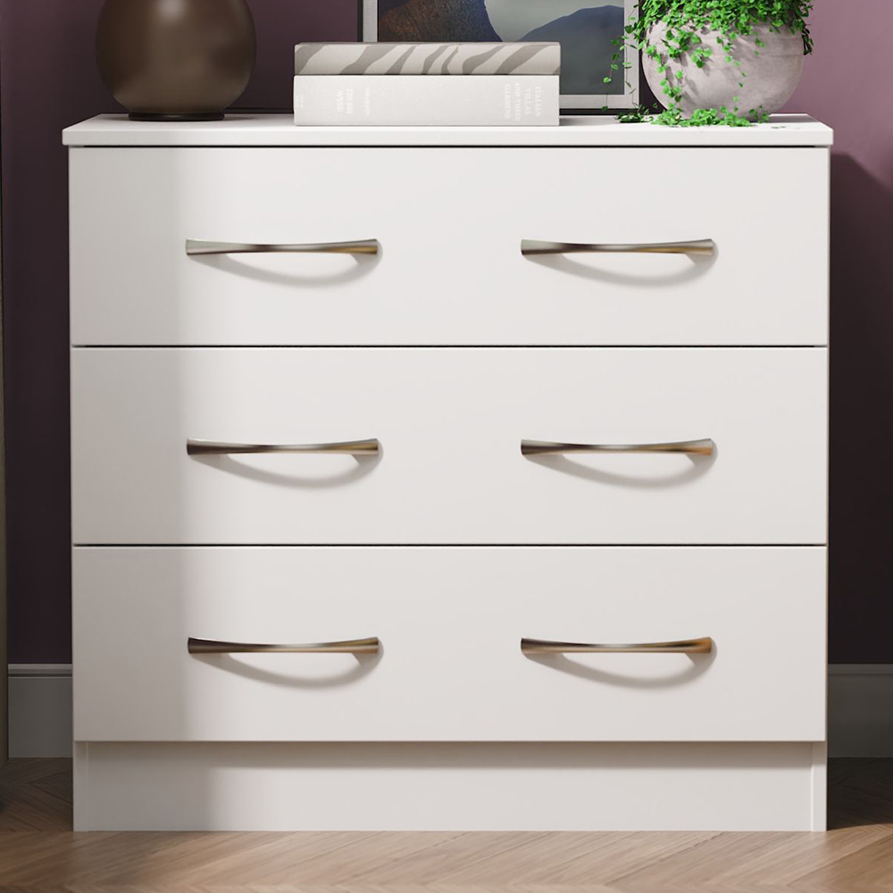 Crowndale Avon 3 Drawer Matt White Chest of Drawers Ready Assembled Image 1
