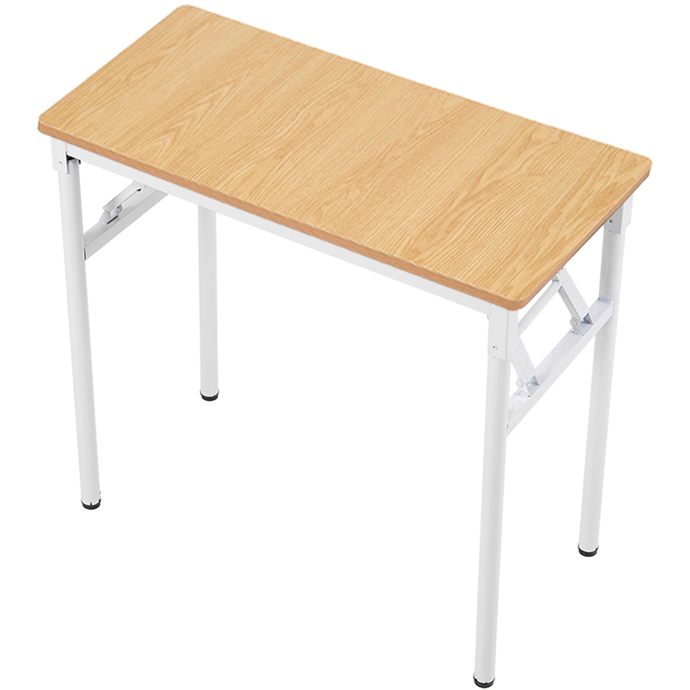 Living and Home Metal Frame Foldable Laptop Desk with Adjustable Feet Natural and White Image 2
