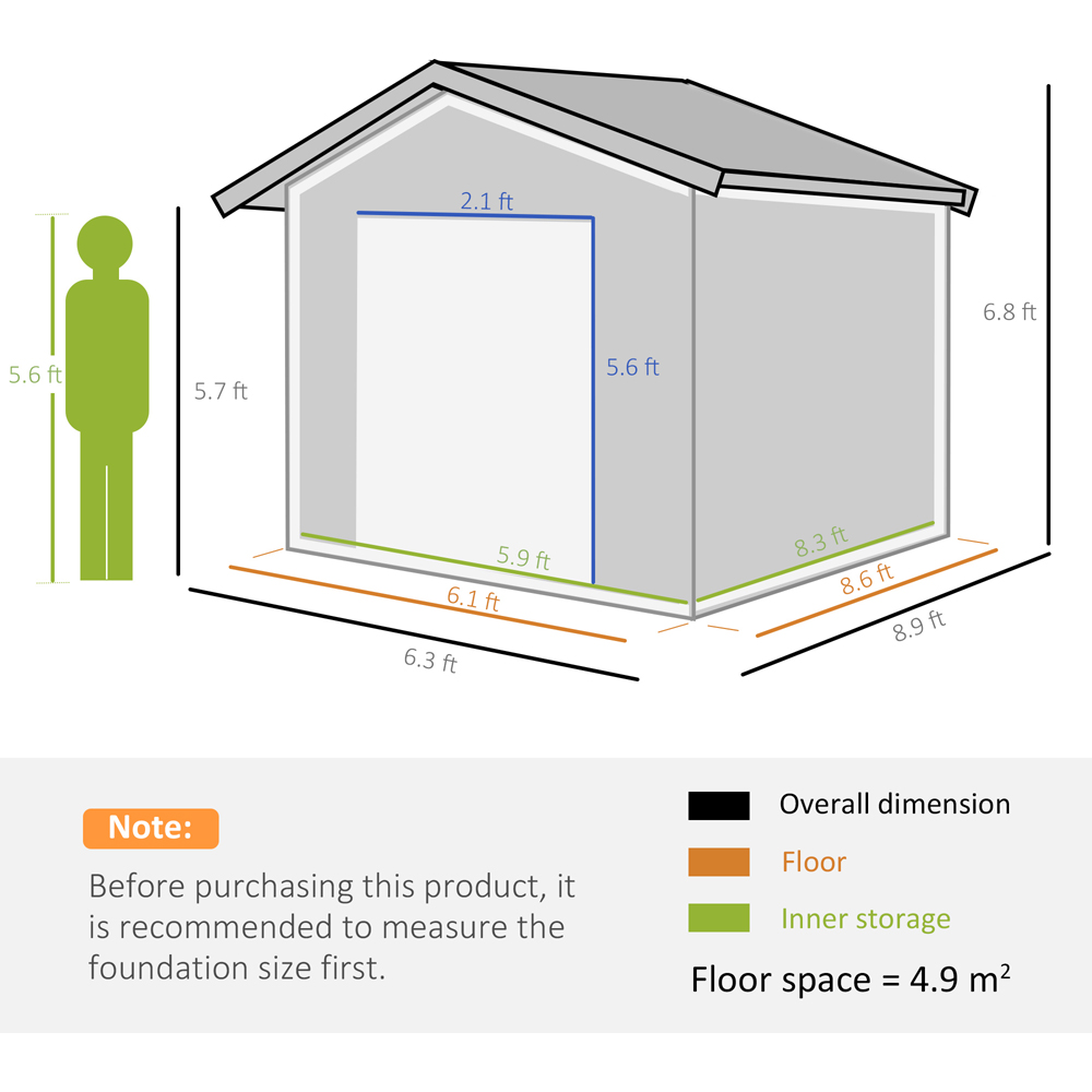 Outsunny 9 x 6ft White Sloped Roof Garden Storage Shed Image 8