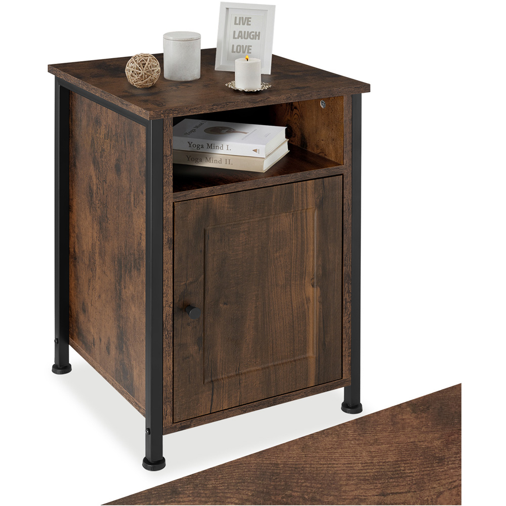 Tectake Blackburn Single Door Single Shelf Rustic Dark Wood Bedside Table Image 2