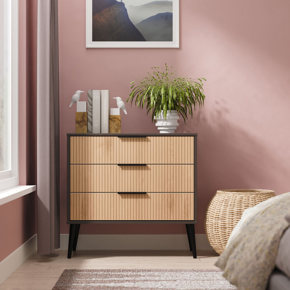 Crowndale Hong Kong 3 Drawer Slatt Effect and Graphite Chest of Drawers Ready Assembled Image 7