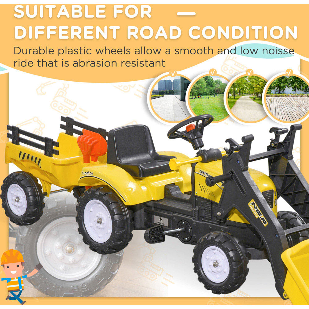 Tommy Toys Pedal Go Kart Kids Ride On Excavator with Trailor Yellow Image 4