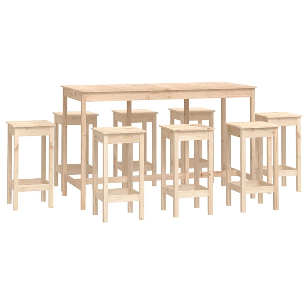 vidaXL 8 Seater Natural Solid Pine Wood Bar Table Set Image 2