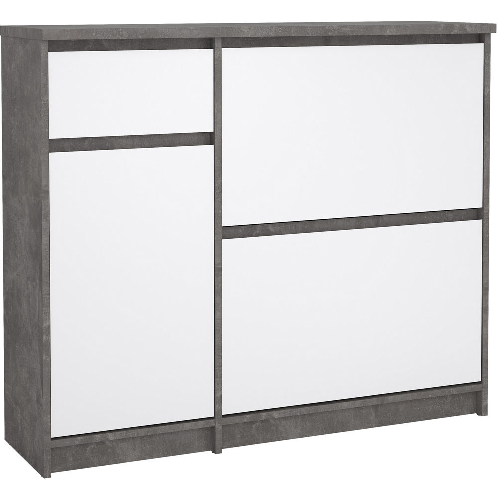 Florence Single Door 3 Drawer Concrete and White High Gloss Shoe Cabinet Image 2