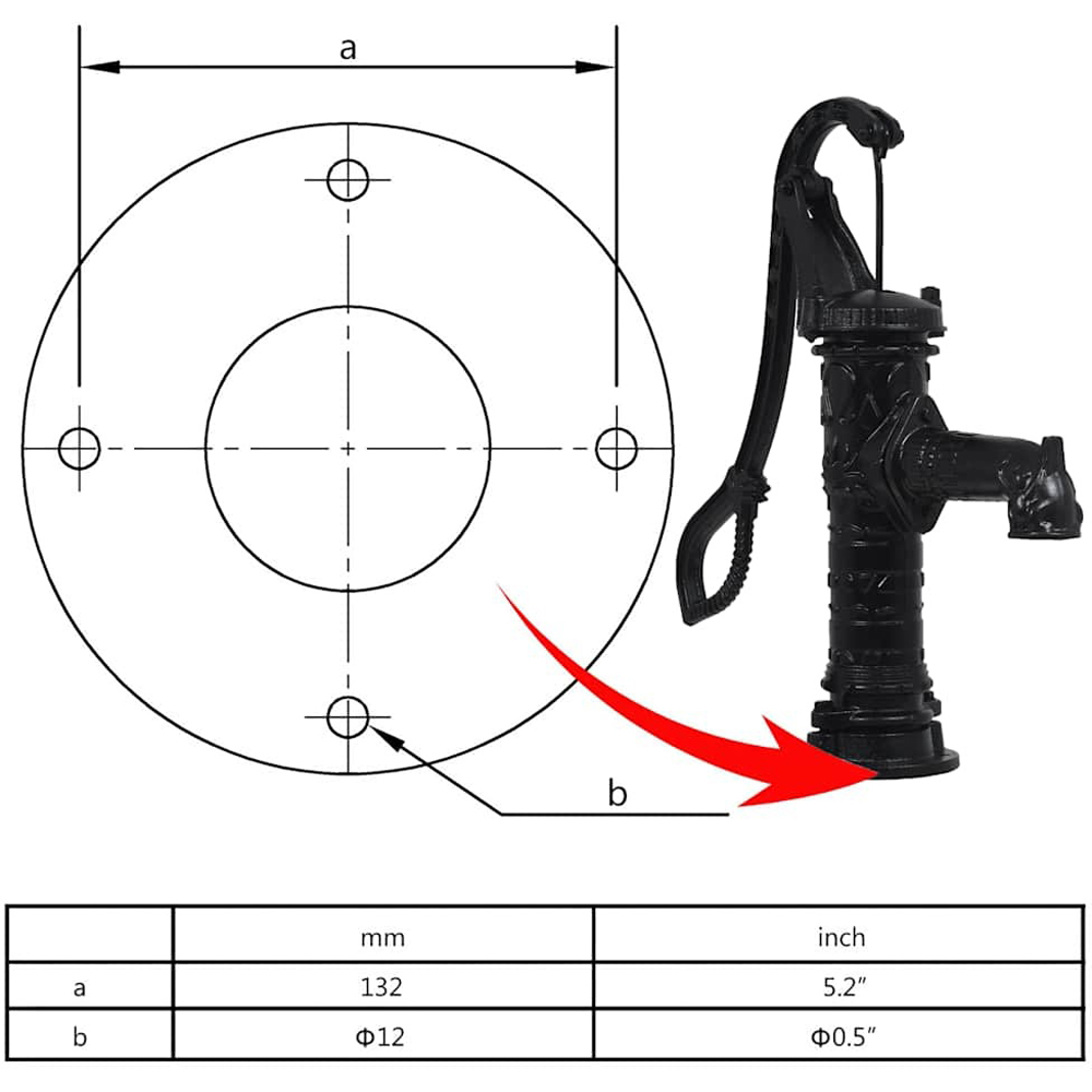 Walplus Black Cast Iron Hand-Operated Garden Water Pump with Stand Image 8