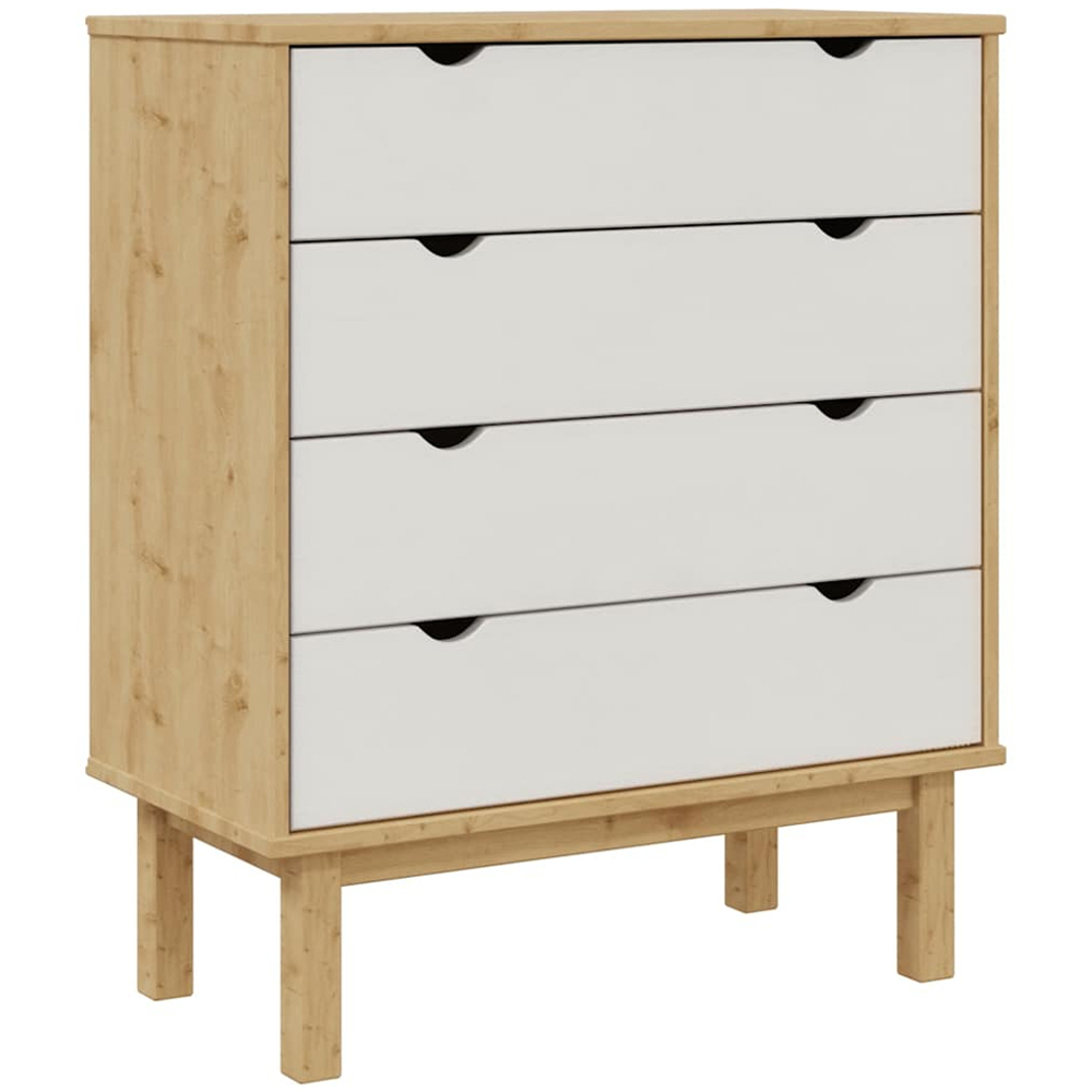 vidaXL Otta 4 Drawer Brown and White Solid Wood Pine Wide Storage Cabinet Image 2