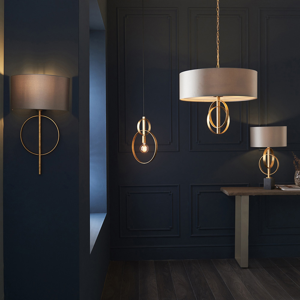 Merano Trento Antique Gold and Mink Satin Fabric 5 Light Pendant Ceiling Light Image 6