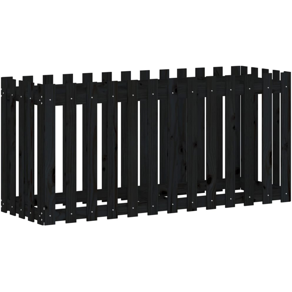 vidaXL Black Solid Pine Wood Fence Design Raised Garden Bed 70 x 150 x 50cm Image 3