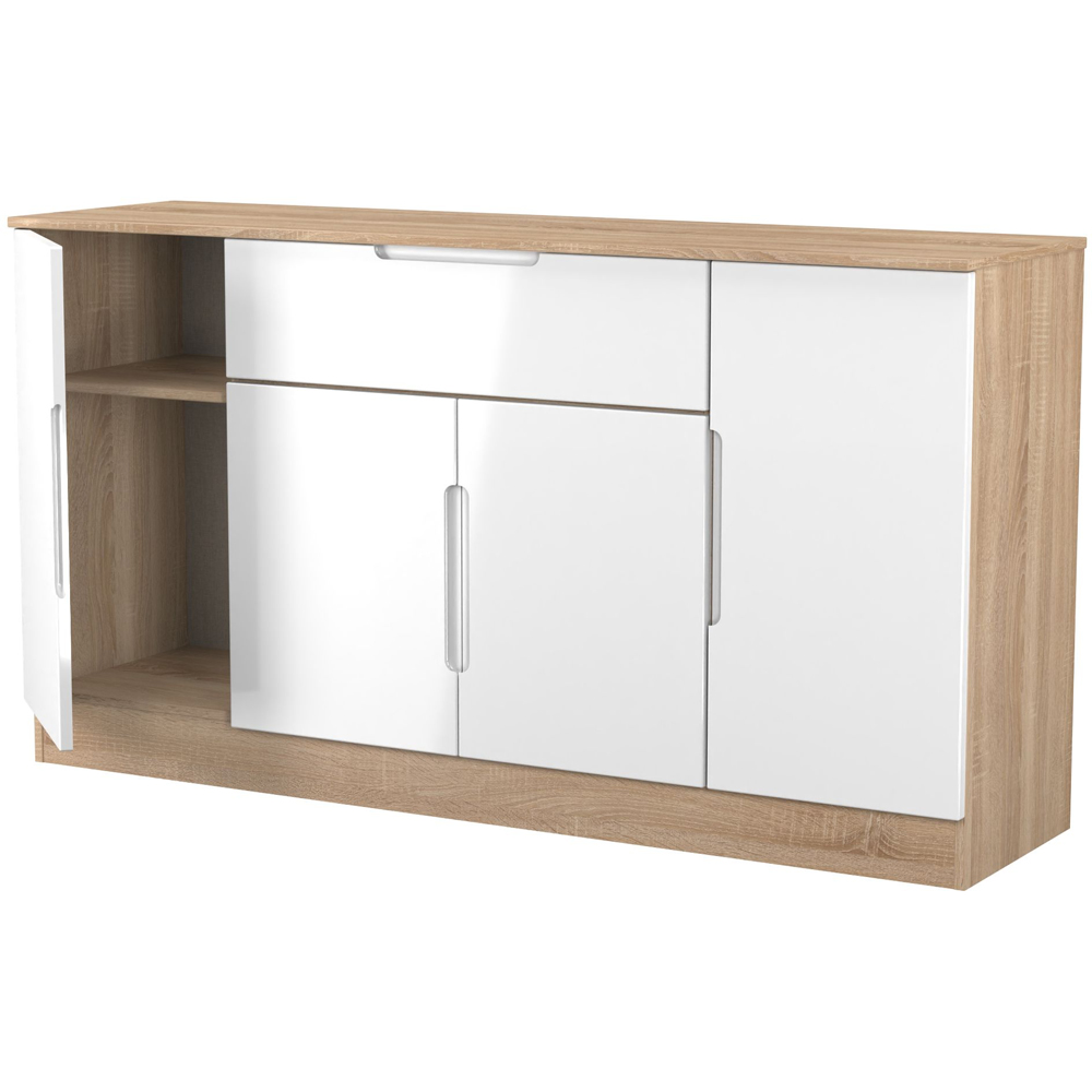 Crowndale Milan 4 Door Single Drawer White Gloss and Bardolino Oak Wide Sideboard Ready Assembled Image 7