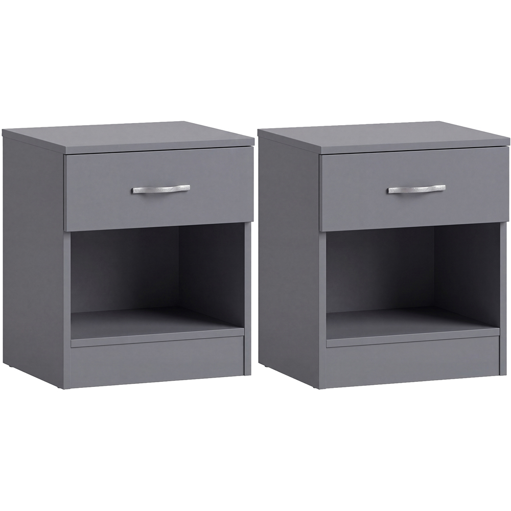 Vida Designs Riano Single Drawer Single Shelf Grey Melamine Finish Bedside Table Set of 2 Image 2