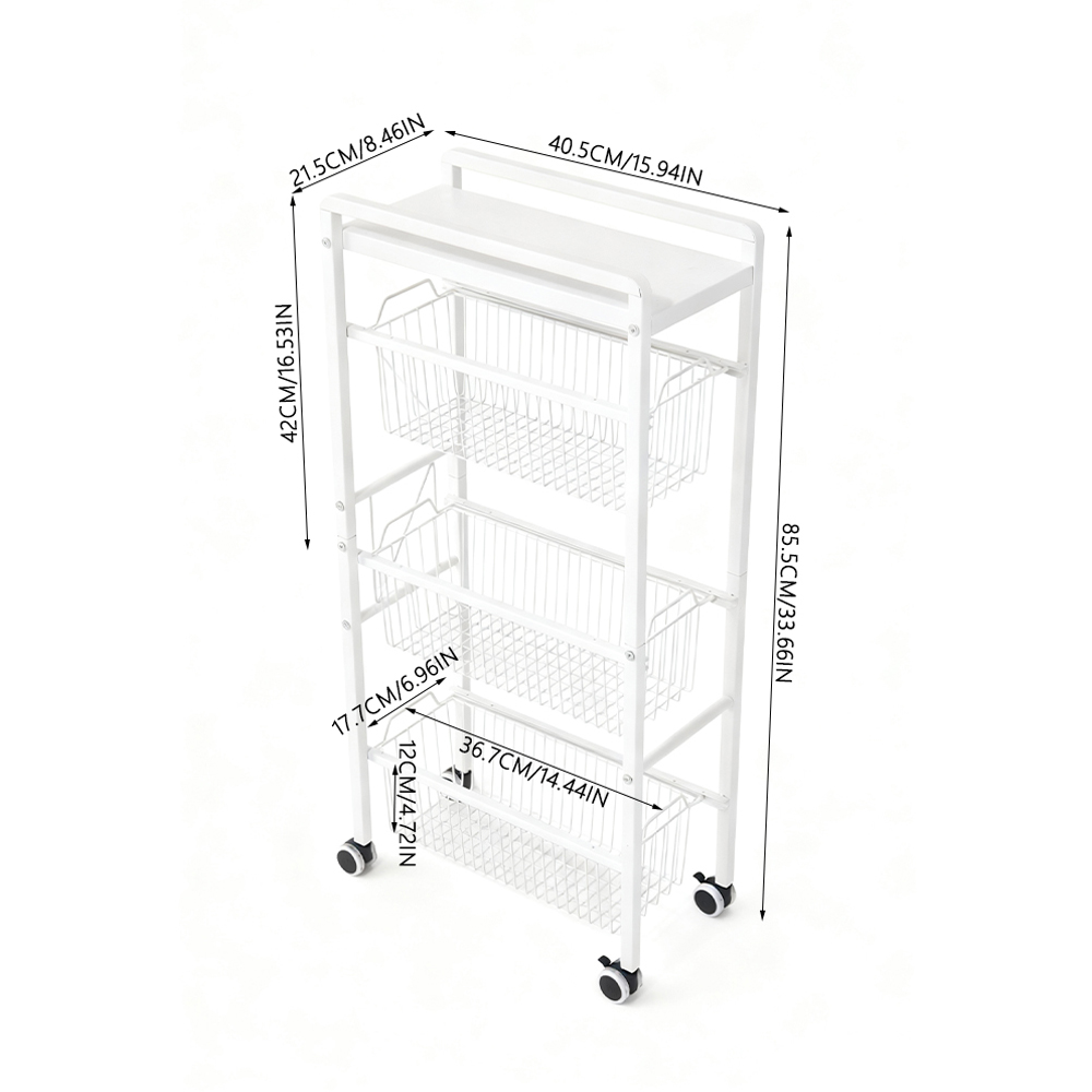 Living and Home 4-Tier White Carbon Steel Pull-Out Storage Trolley Image 9