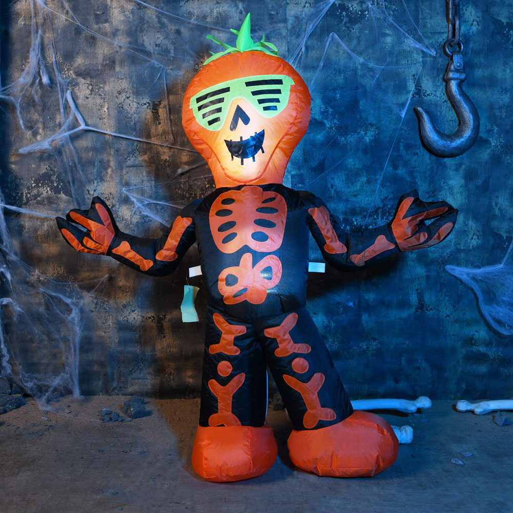 3.5ft Halloween Party Skeleton Inflatable Orange and Black Image 2