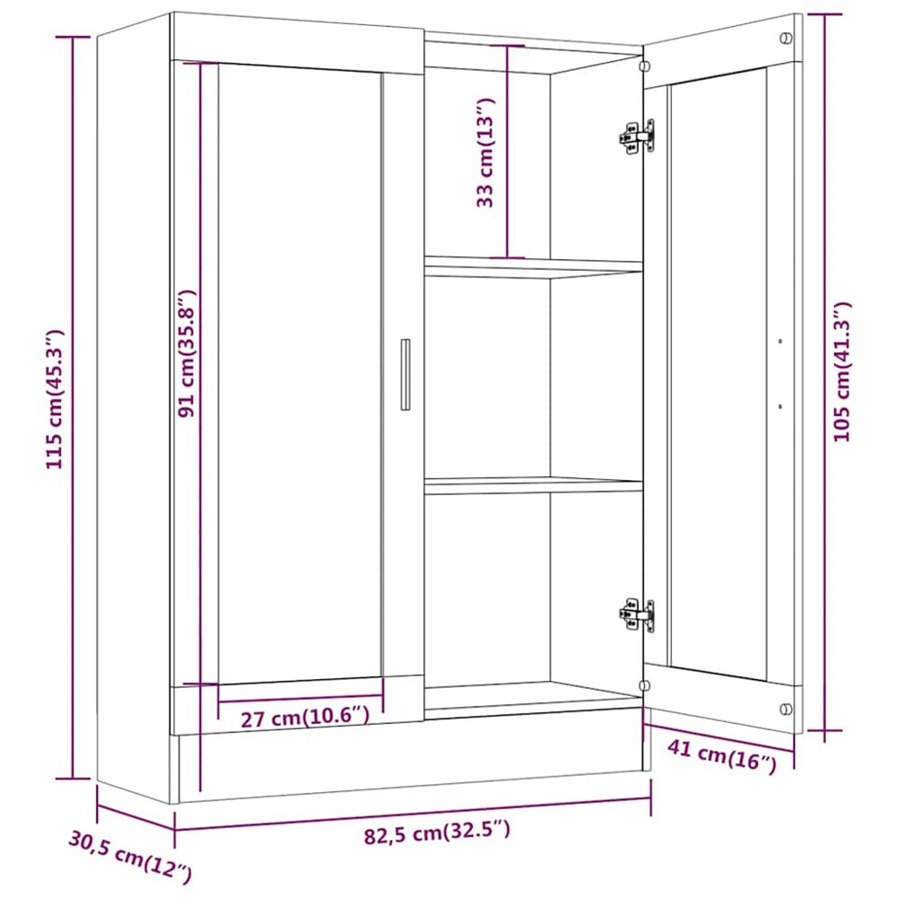 vidaXL 2 Glass Door 3 Shelf Grey Sonoma Vitrine Cabinet Image 8