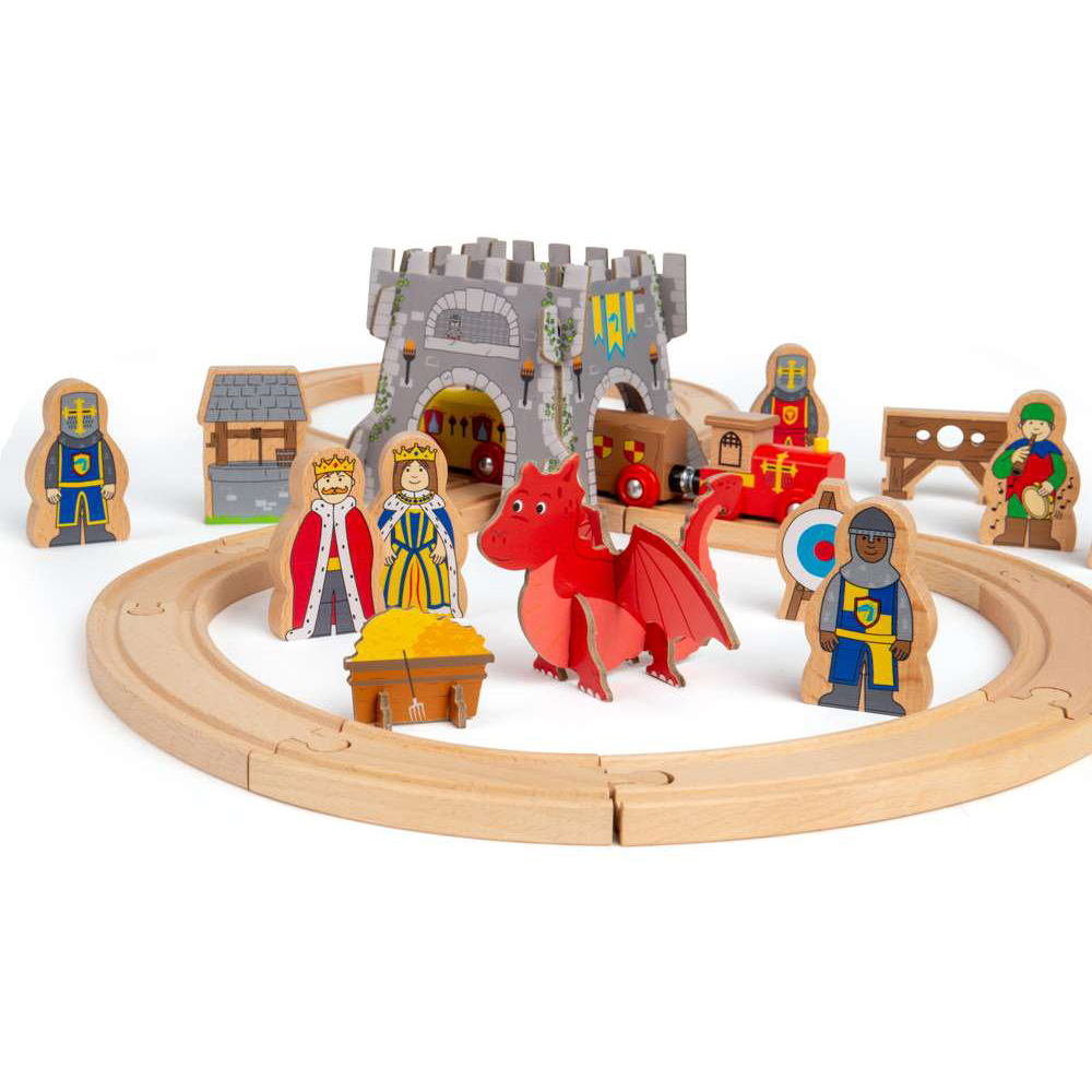 Bigjigs Rail Kids Medieval Train Railway Themed Playset 33 Piece Image 3
