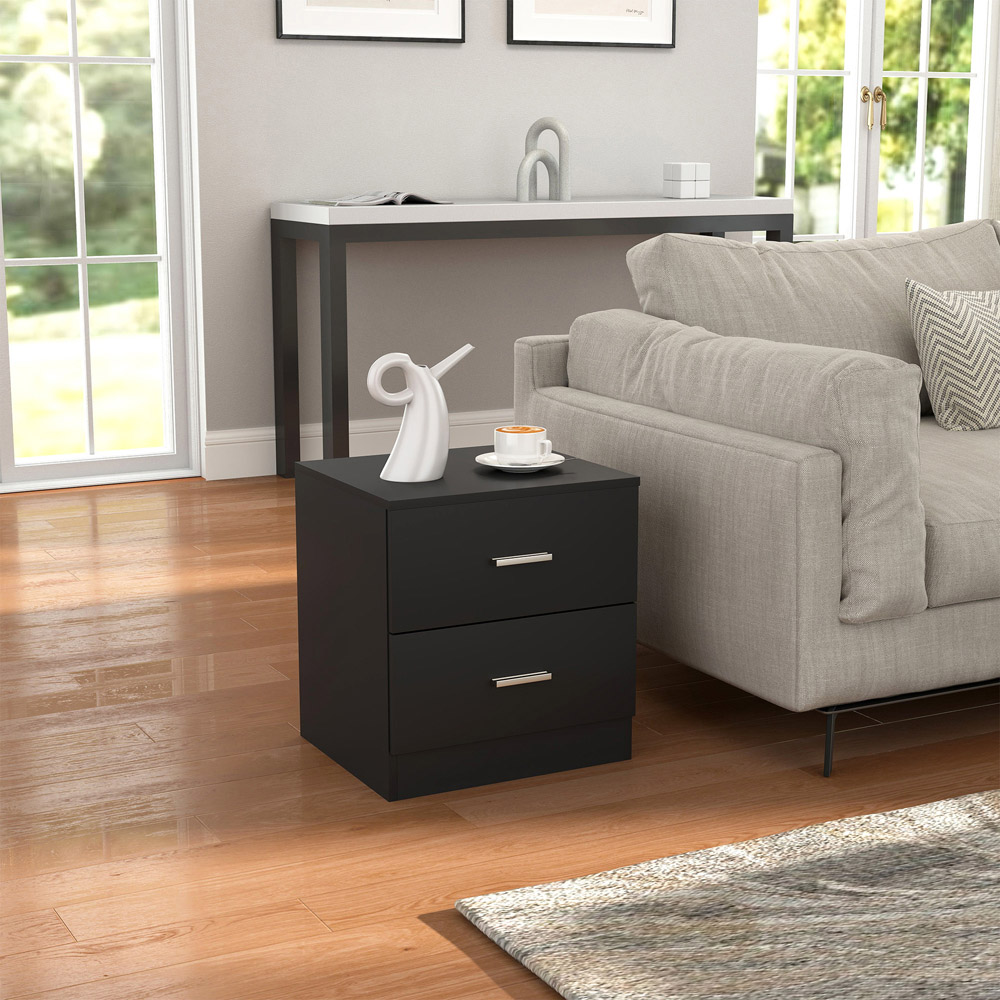 Portland 2 Drawer Black Bedside Table Image 5