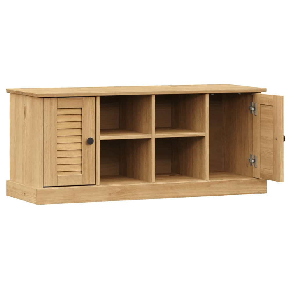 vidaXL 2 Door 4 Shelf Brown Solid Pine Wood Shoe Bench Image 5