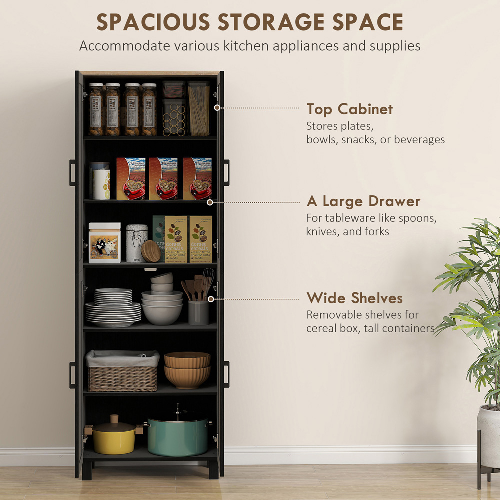 HOMCOM 4 Door Black Kitchen Storage Cabinet Image 8