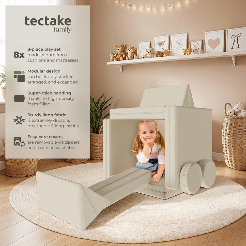 tectake Lilly Beige 8 Piece Thick Padding Kids Sofa with Removable Cover Image 3