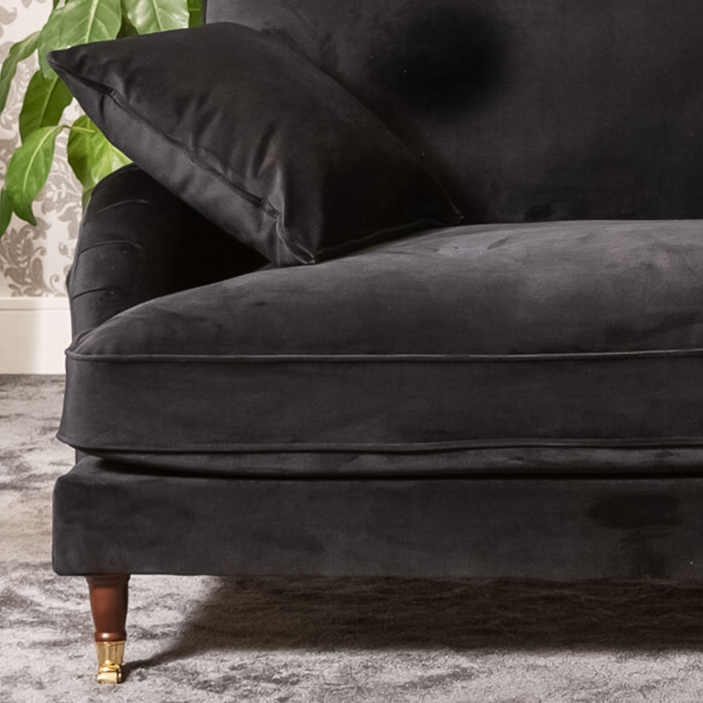 Mackenzie 4 Seater Black Plush Velvet Sofa Image 3