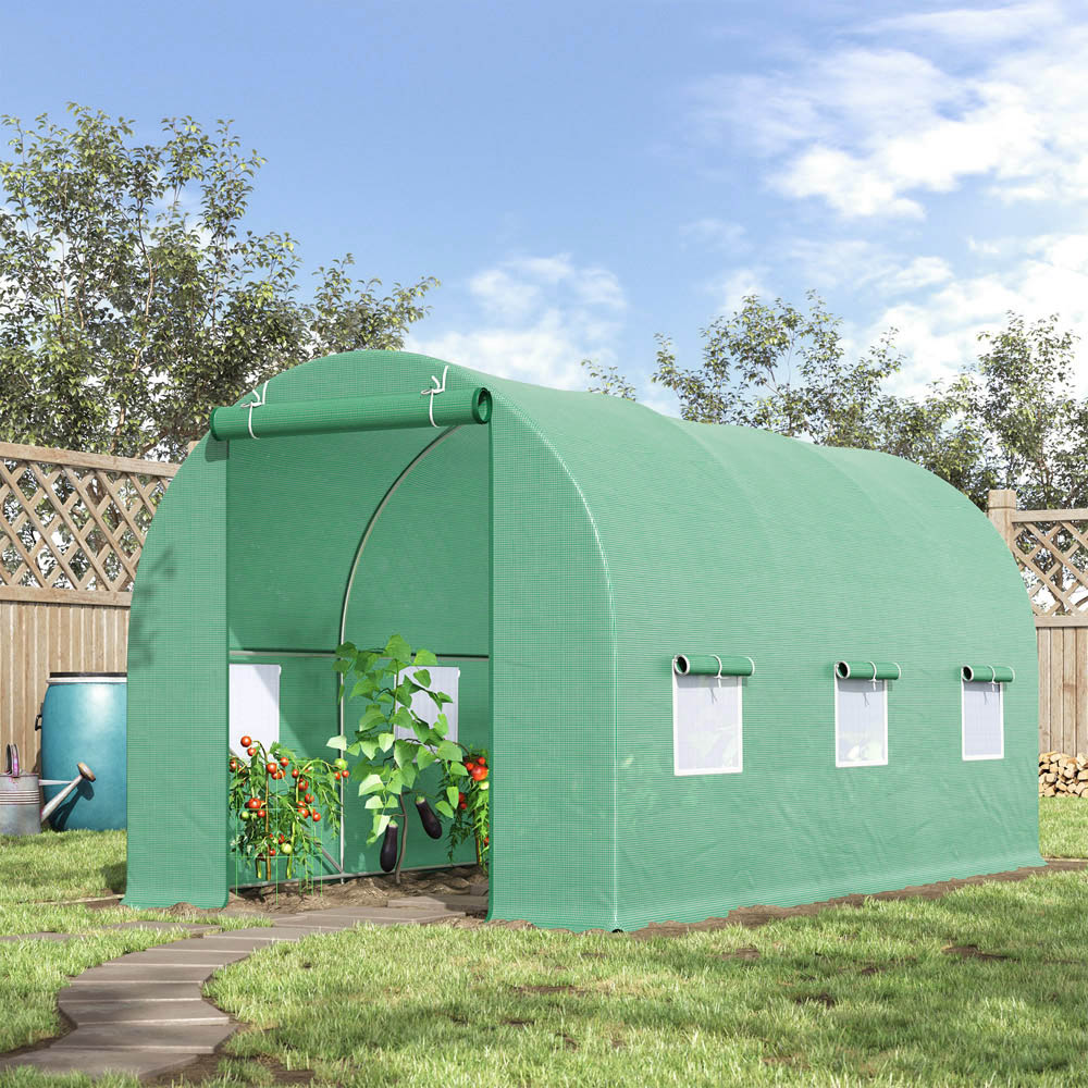 Outsunny Green PE 6 x 14.5ft Walk In Polytunnel Greenhouse Image 2