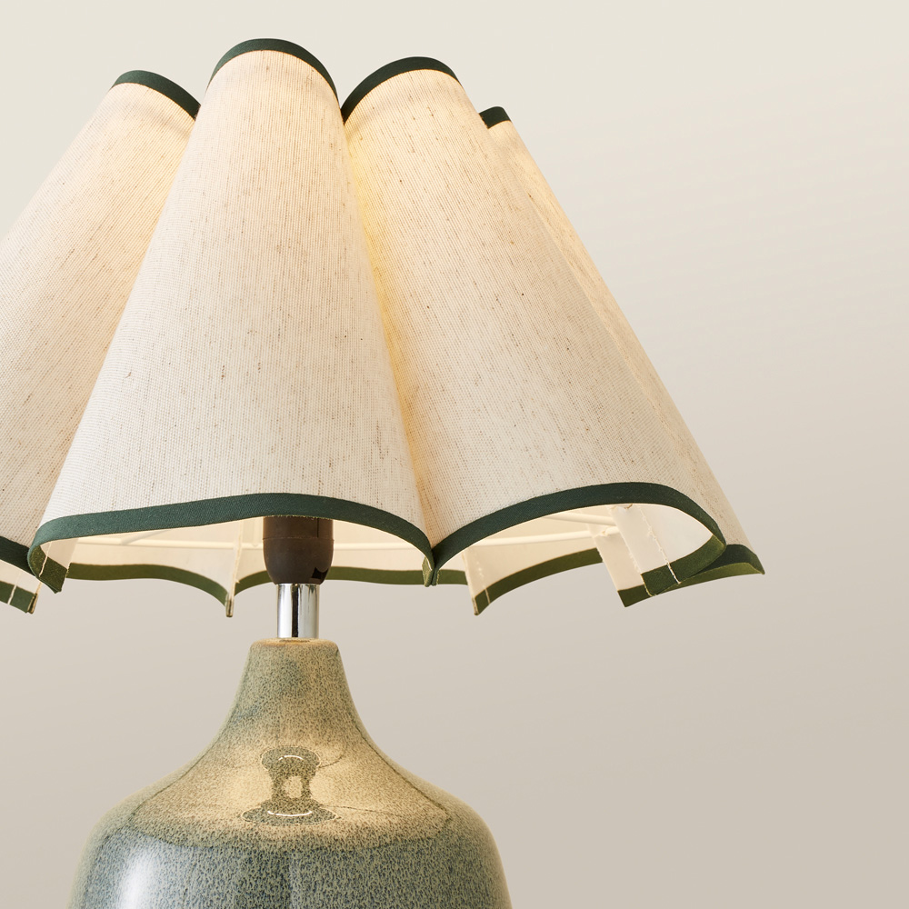 ValueLights Jamie Green and Natural Scallop Shade Ceramic LED Table Lamp Image 4
