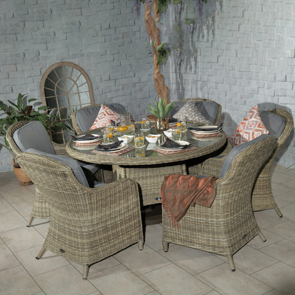 Royalcraft Wentworth Rattan Effect 6 Seater Round Imperial Dining Set Image 1