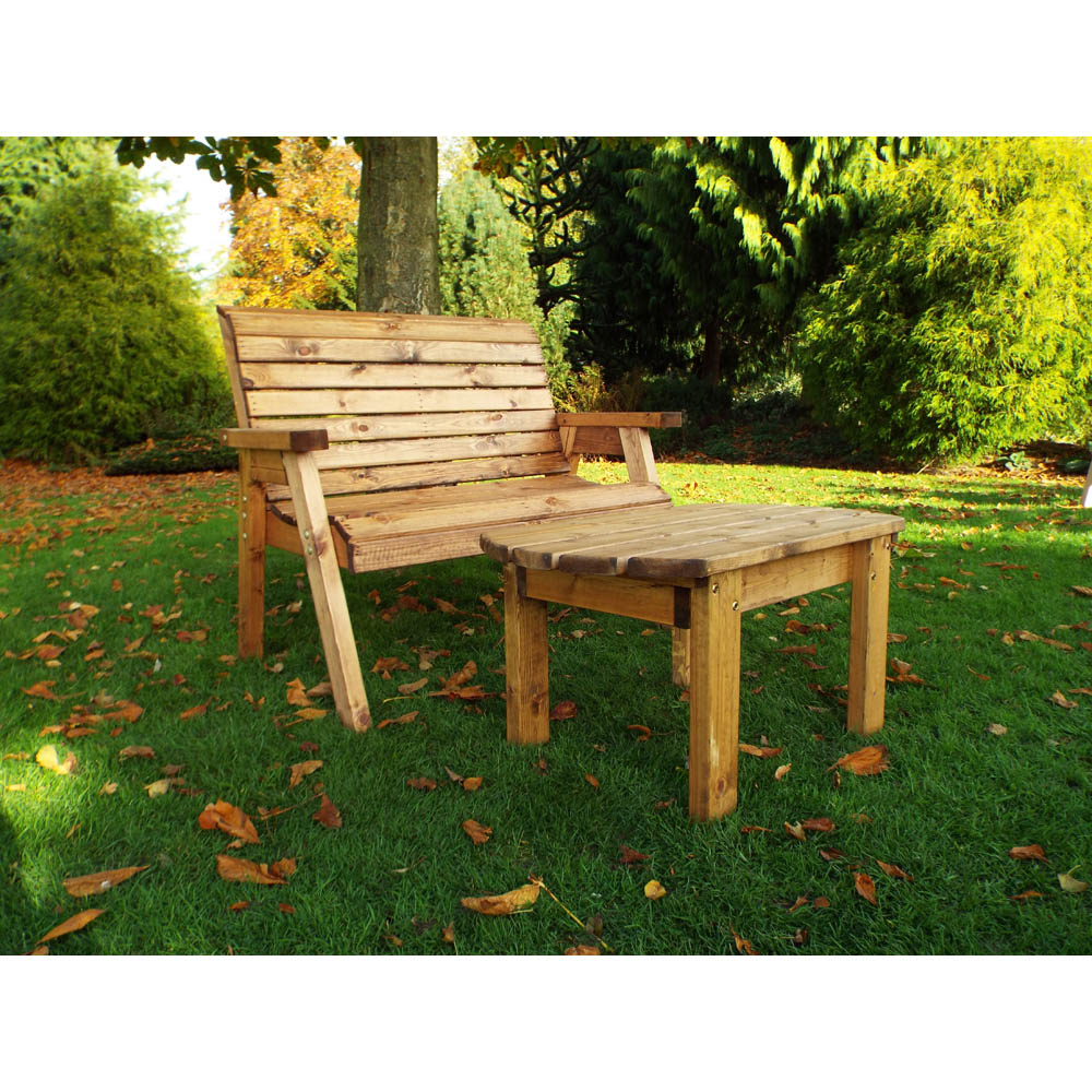 Samuel Alexander 2 Seater Chunky Rustic Wooden Garden Bench with Coffee Table Image 7