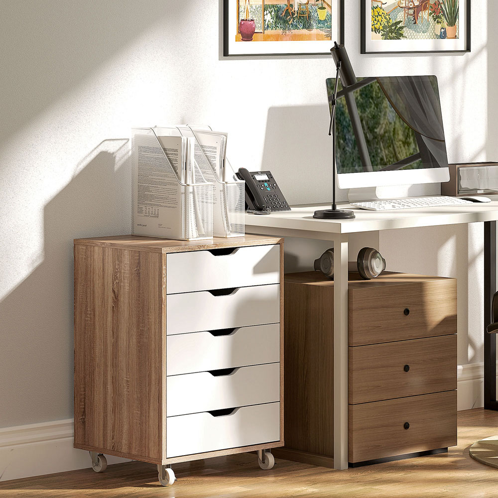 Vinsetto 5 Drawer Oak Mobile Filing Cabinet Image 5