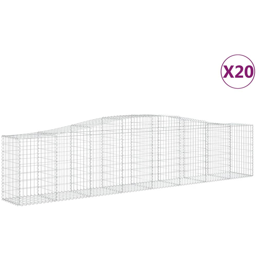 vidaXL Silver Galvanised Iron Arched Gabion Basket 400 x 50 x 80/100cm 20 Pack Image 2