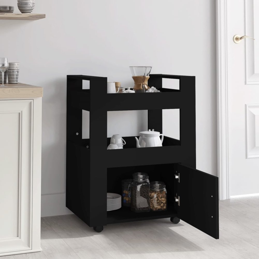 vidaXL Single Door 2 Shelf Black Kitchen Trolley Image 8
