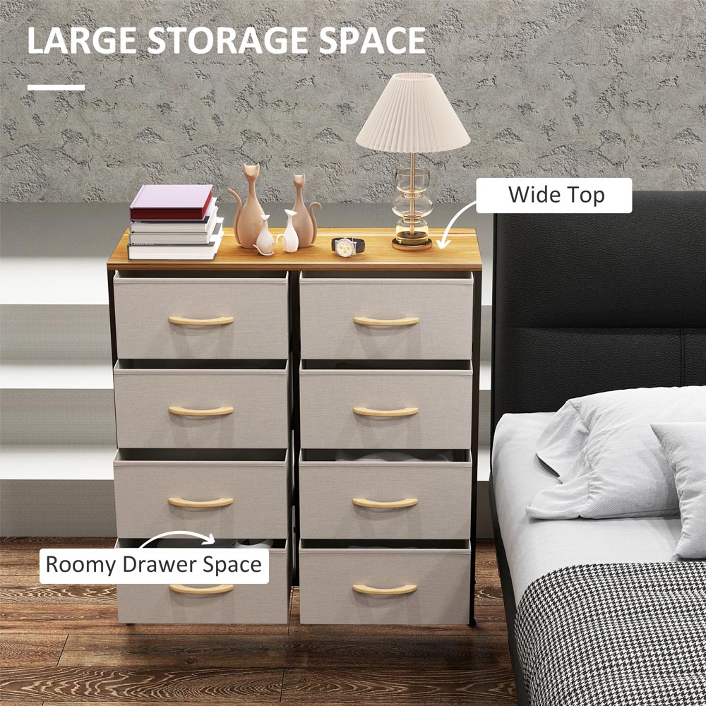 Cream Drawers HOMCOM 8 Drawer Cream Fabric Chest of Drawers with Wooden Top | Wilko